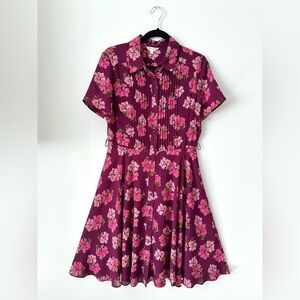 Nanette Lepore Pintucked Floral Print Shirt Dress